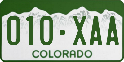 CO license plate 010XAA