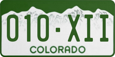CO license plate 010XII
