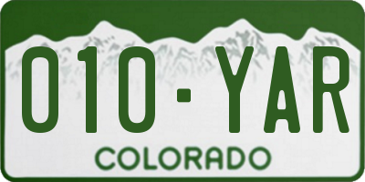 CO license plate 010YAR