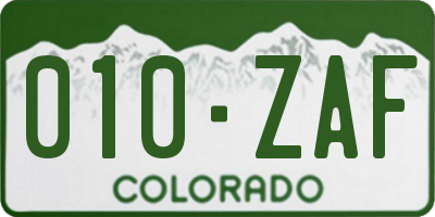 CO license plate 010ZAF