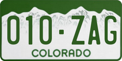 CO license plate 010ZAG