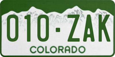 CO license plate 010ZAK