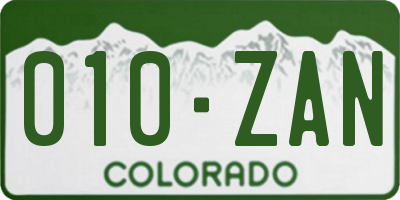 CO license plate 010ZAN