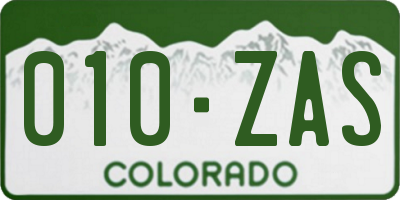 CO license plate 010ZAS
