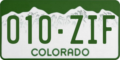 CO license plate 010ZIF