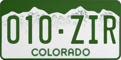 CO license plate 010ZIR