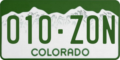 CO license plate 010ZON