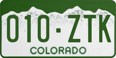 CO license plate 010ZTK