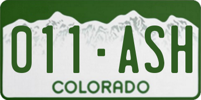 CO license plate 011ASH