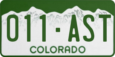 CO license plate 011AST