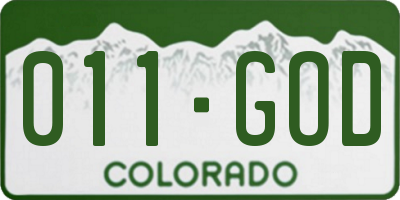CO license plate 011GOD