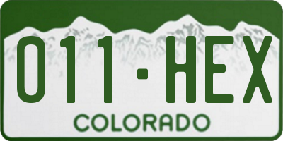 CO license plate 011HEX