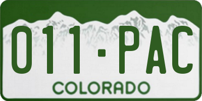 CO license plate 011PAC