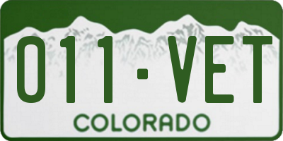 CO license plate 011VET