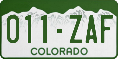 CO license plate 011ZAF
