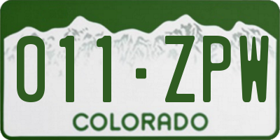 CO license plate 011ZPW