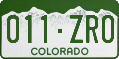 CO license plate 011ZRO