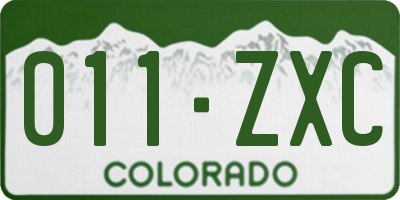 CO license plate 011ZXC