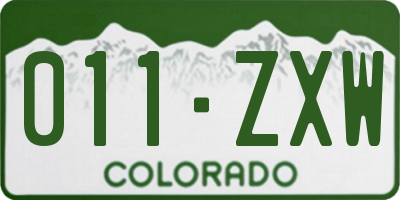 CO license plate 011ZXW