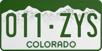 CO license plate 011ZYS