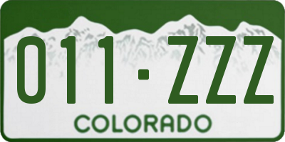 CO license plate 011ZZZ