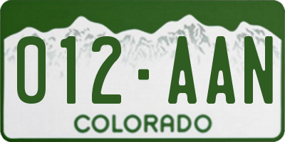 CO license plate 012AAN