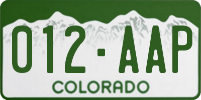 CO license plate 012AAP