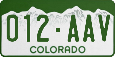 CO license plate 012AAV