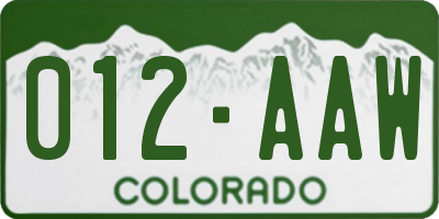 CO license plate 012AAW