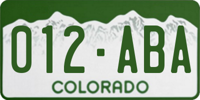 CO license plate 012ABA