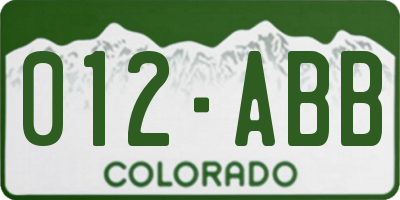 CO license plate 012ABB