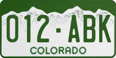 CO license plate 012ABK