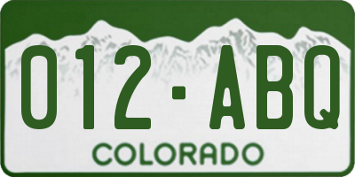 CO license plate 012ABQ