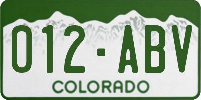 CO license plate 012ABV