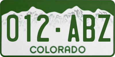 CO license plate 012ABZ