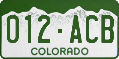 CO license plate 012ACB