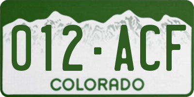 CO license plate 012ACF