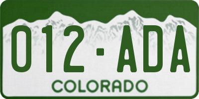 CO license plate 012ADA