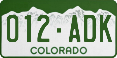 CO license plate 012ADK
