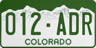 CO license plate 012ADR