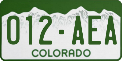 CO license plate 012AEA