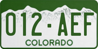 CO license plate 012AEF