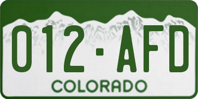 CO license plate 012AFD