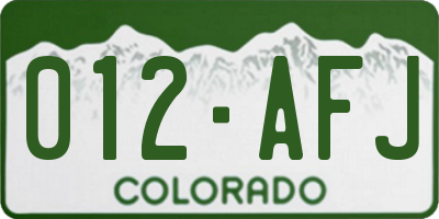 CO license plate 012AFJ