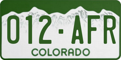CO license plate 012AFR