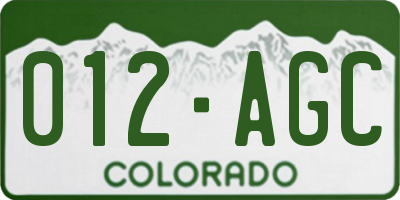 CO license plate 012AGC