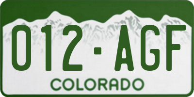 CO license plate 012AGF