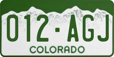 CO license plate 012AGJ