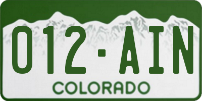 CO license plate 012AIN