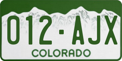 CO license plate 012AJX